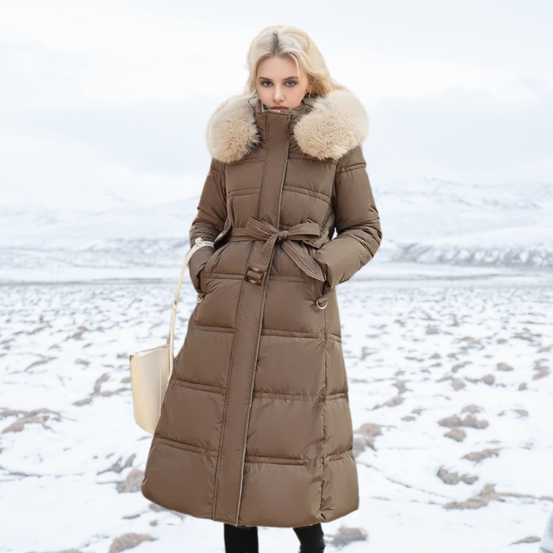 Kacob | Women's Maxi Puffer Coat – Faux Fur Trim Hood Long Padded Coat