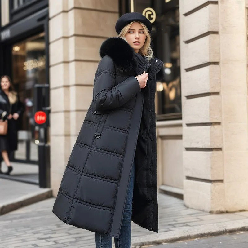 Kacob | Women's Maxi Puffer Coat – Faux Fur Trim Hood Long Padded Coat