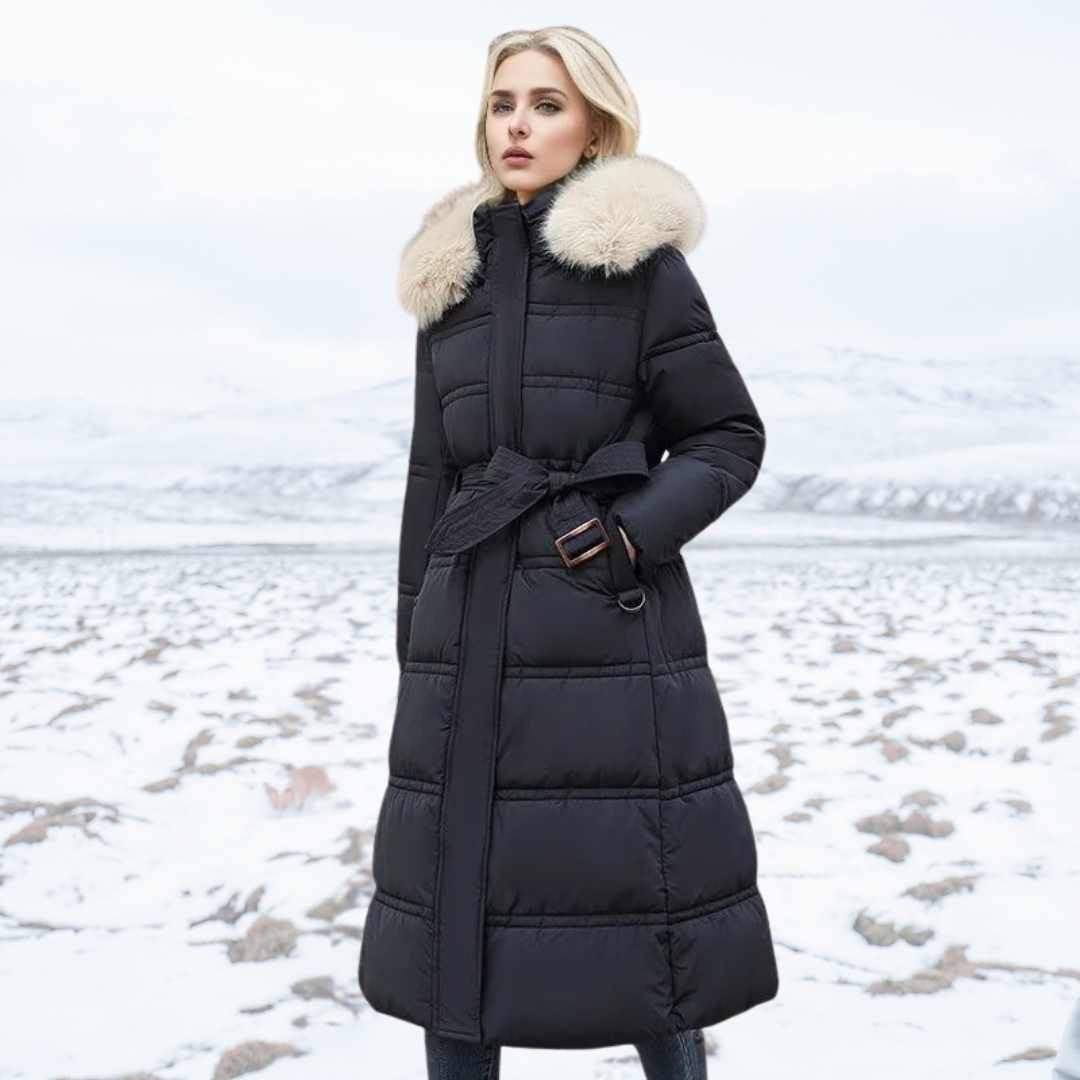 Kacob | Women's Maxi Puffer Coat – Faux Fur Trim Hood Long Padded Coat