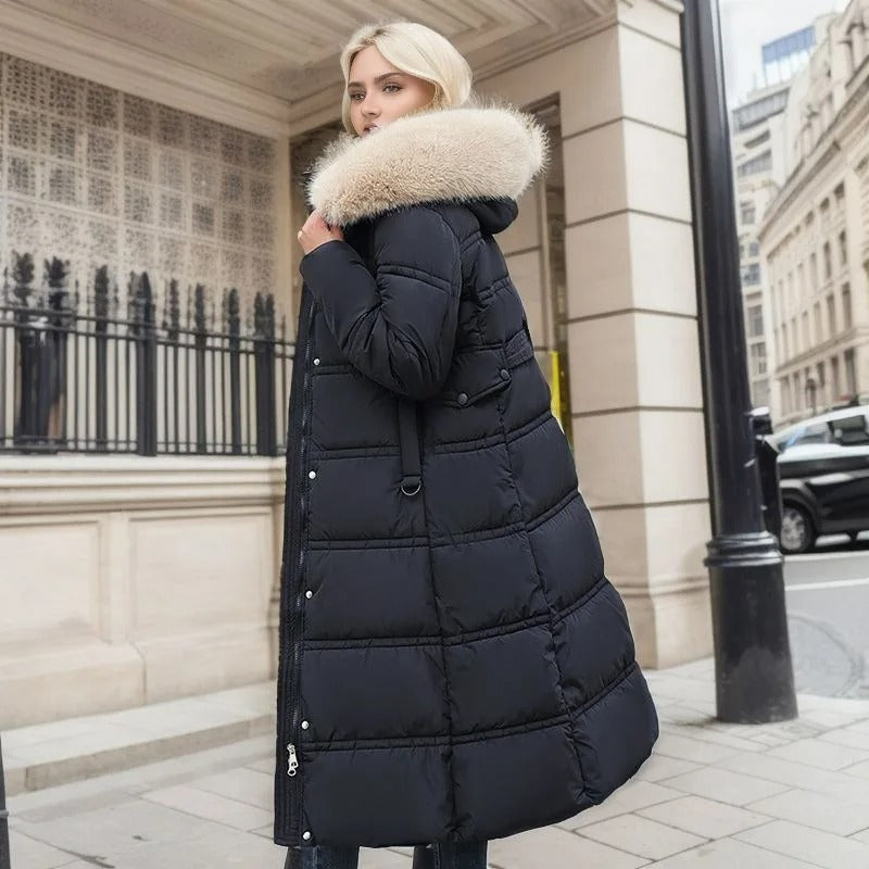 Kacob | Women's Maxi Puffer Coat – Faux Fur Trim Hood Long Padded Coat