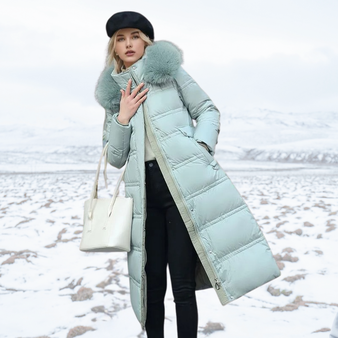 Kacob | Women's Maxi Puffer Coat – Faux Fur Trim Hood Long Padded Coat