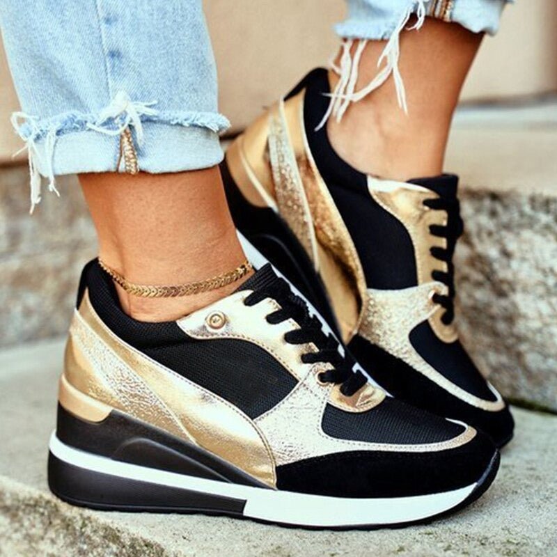 Kacob | Women's Metallic Trim Platform Trainers – Casual Womens Trainers