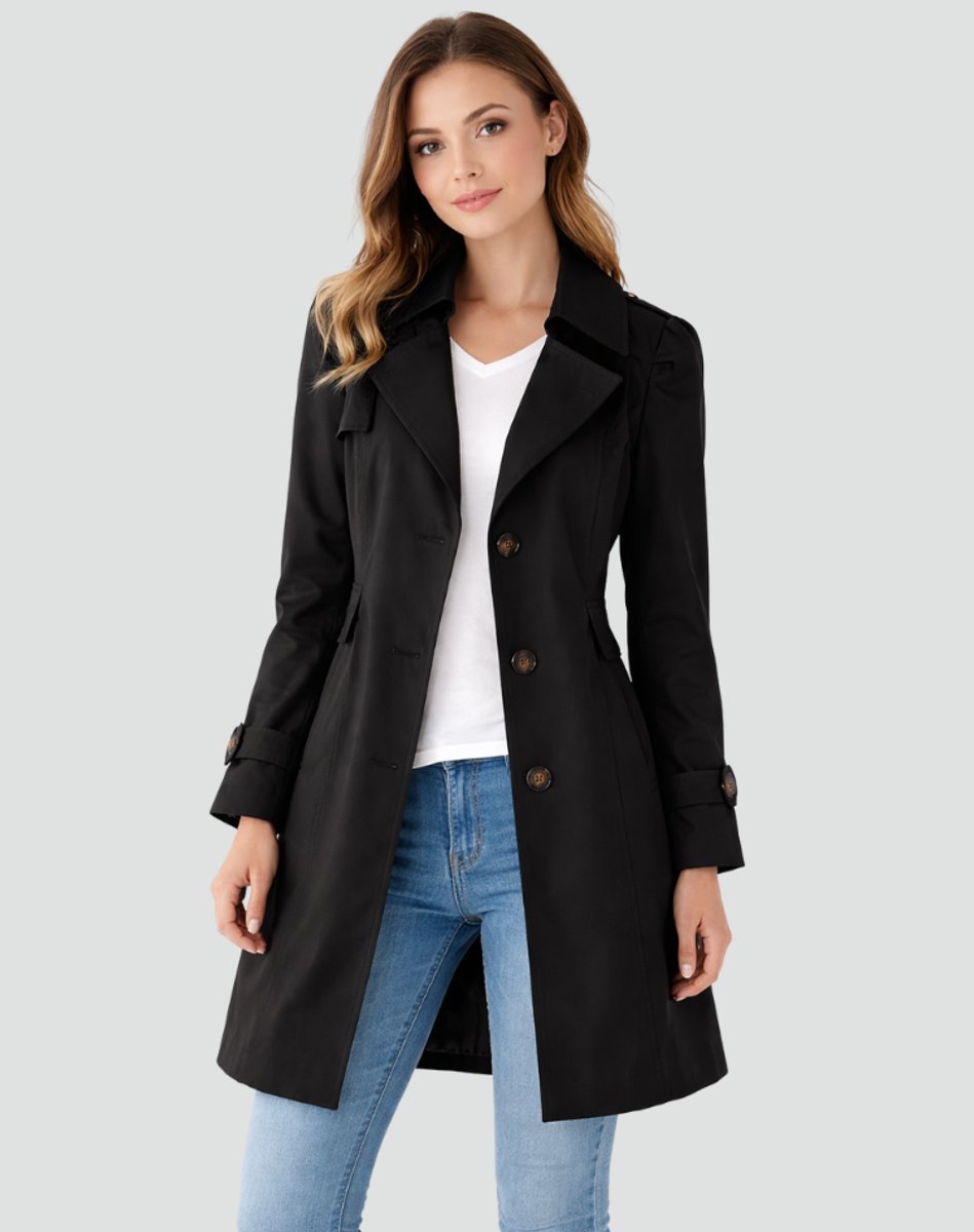 Kacob | Women's Mid Length Trench Coat – Tailored Single Breasted Mac