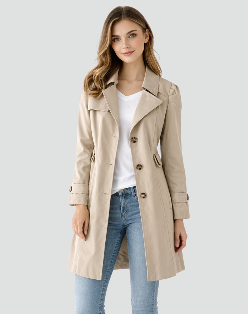 Kacob | Women's Mid Length Trench Coat – Tailored Single Breasted Mac