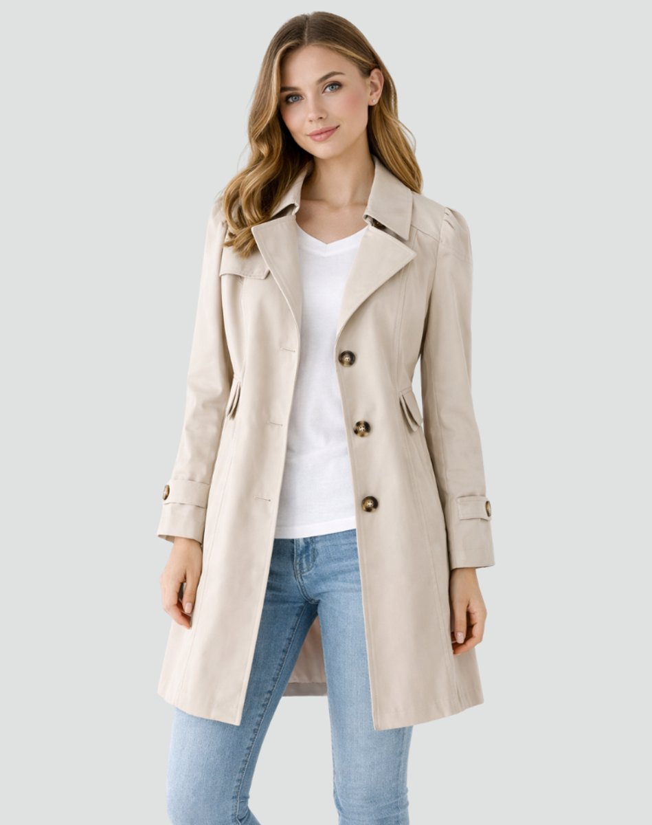 Kacob | Women's Mid Length Trench Coat – Tailored Single Breasted Mac