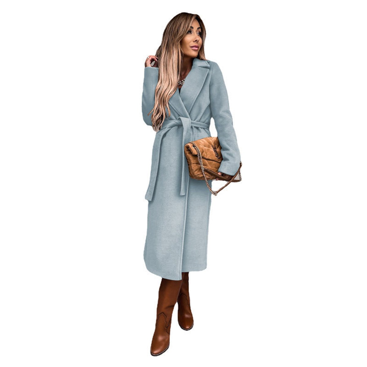 Kacob | Women's Midi Trench Coat – Belted Notch Lapel Wrap Coat