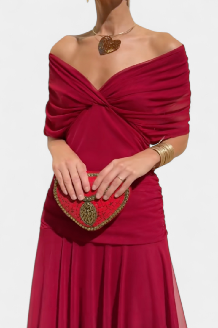 Women's Off-Shoulder Ruched Evening Dress