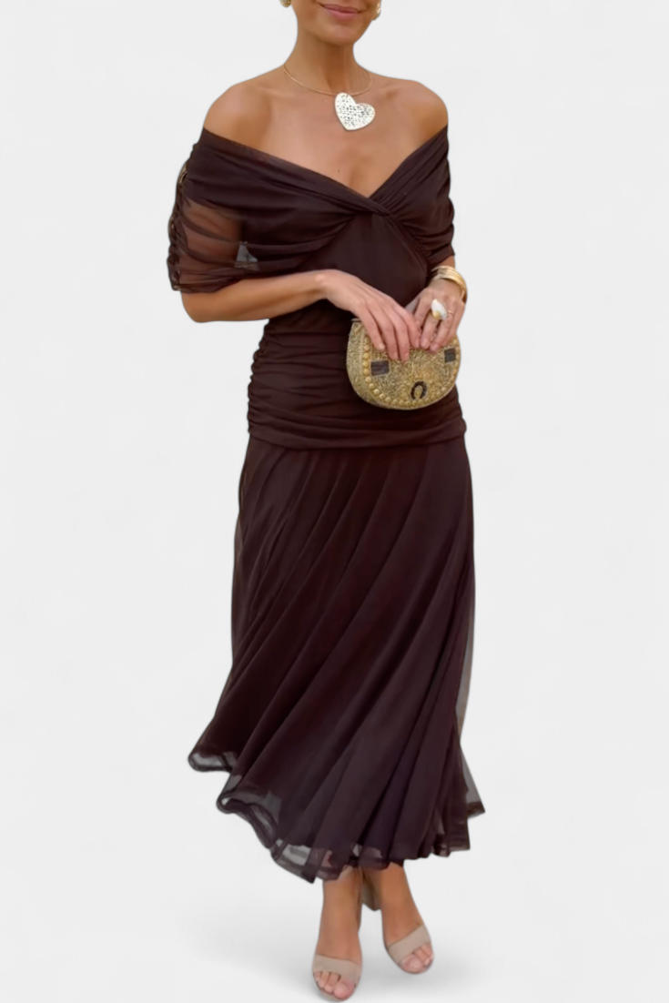 Women's Off-Shoulder Ruched Evening Dress