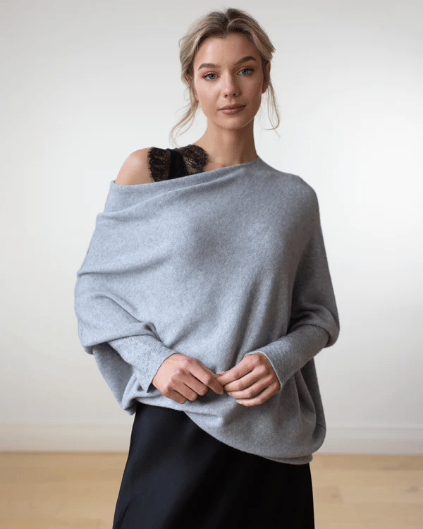 Kacob | Women's Off-Shoulder Knitted Jumper – Oversized Slouchy Ladies Jumper