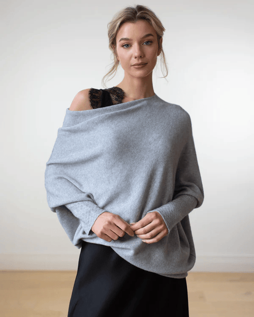Kacob | Women's Off-Shoulder Knitted Jumper – Oversized Slouchy Ladies Jumper
