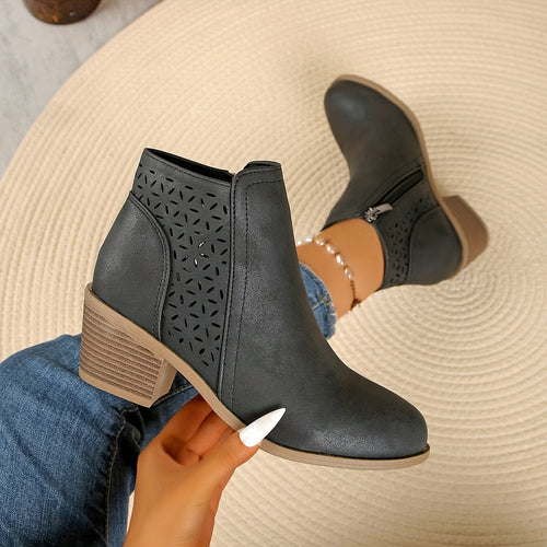 Kacob | Women's Orthopaedic Laser Cut Ankle Boots – Wide Heel Grip Sole Boots