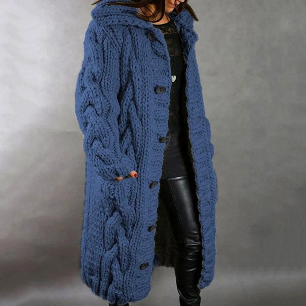 Women's Oversized Cable Knit Longline Cardigan – Chunky Button Front Knit