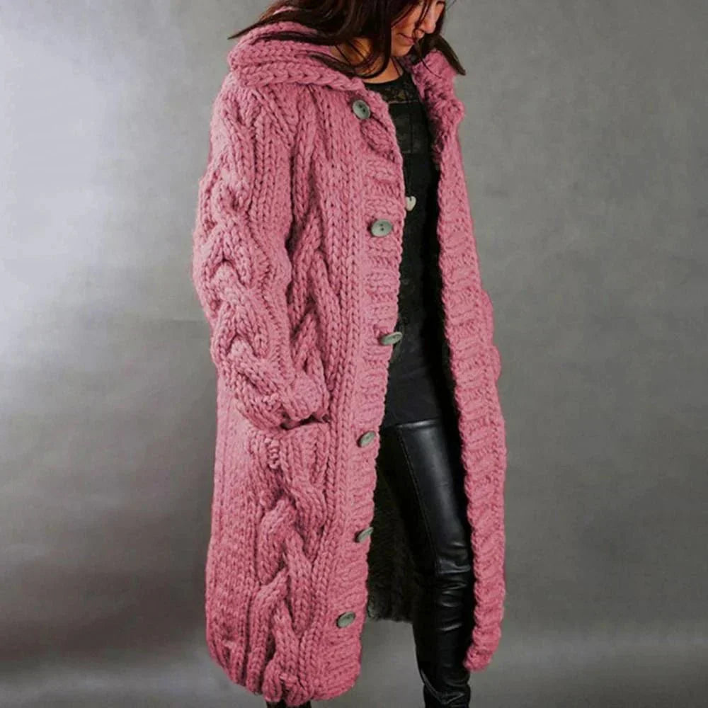 Women's Oversized Cable Knit Longline Cardigan – Chunky Button Front Knit