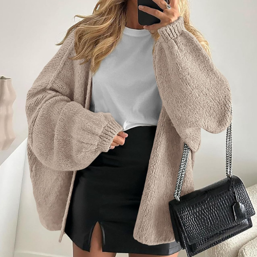 Kacob | Women's Oversized Cardigan – Balloon Sleeve Open Knit Cardigan