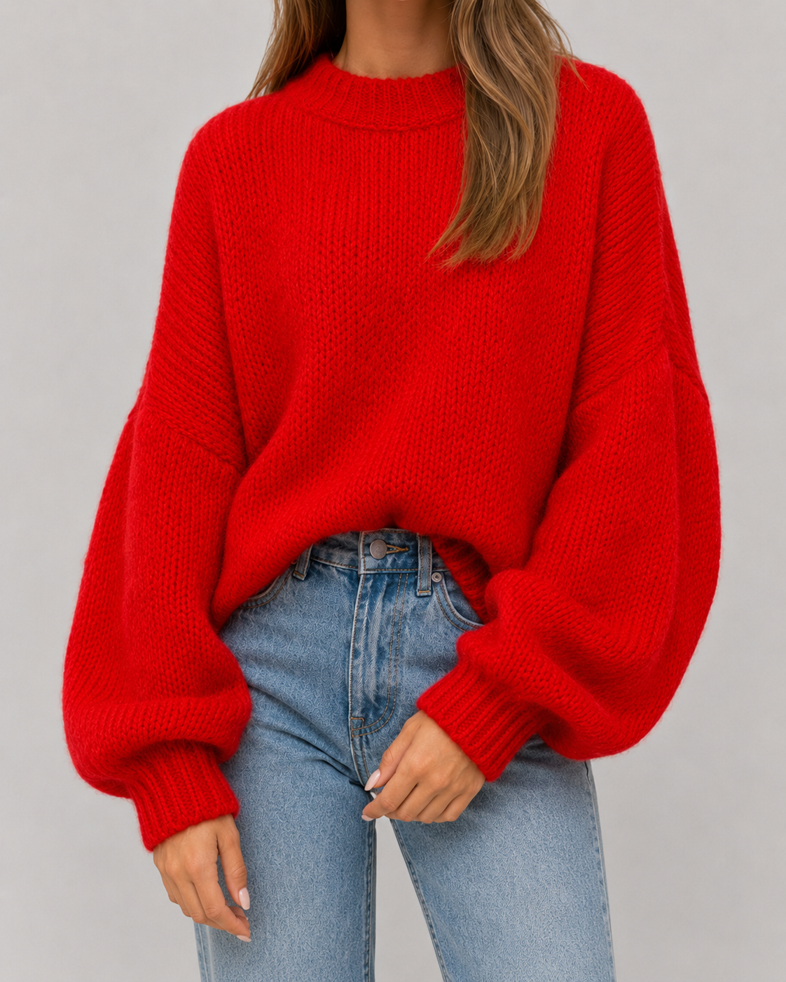 Women's Oversized Chunky Knit Jumper – Balloon Sleeves