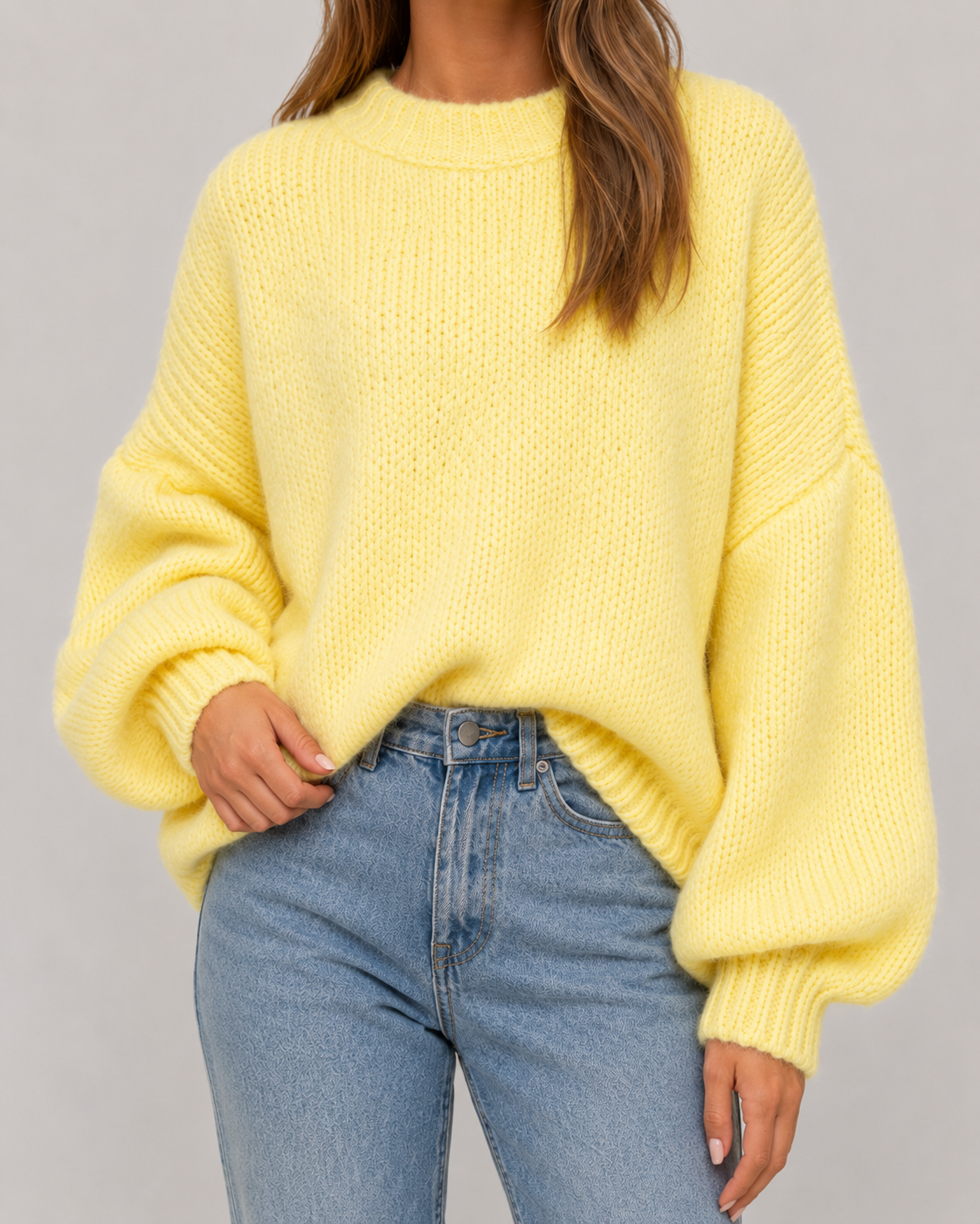 Women's Oversized Chunky Knit Jumper – Balloon Sleeves