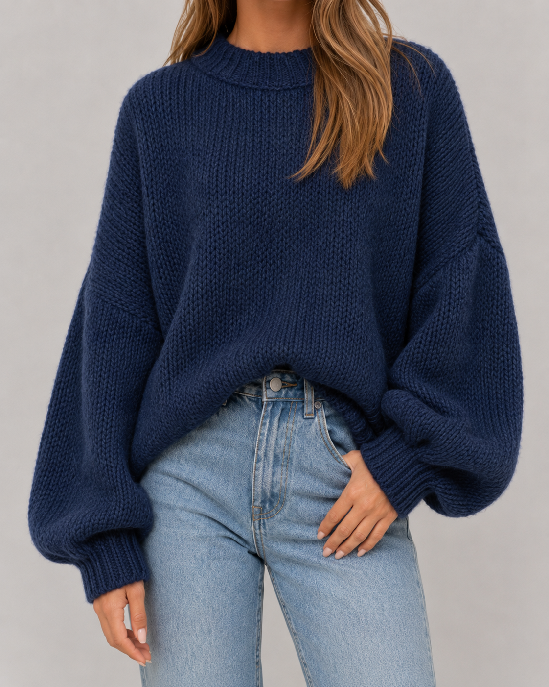 Women's Oversized Chunky Knit Jumper – Balloon Sleeves