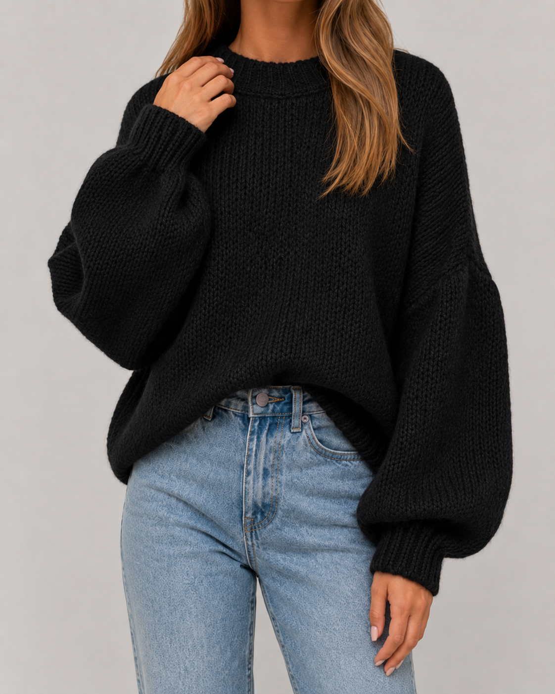 Women's Oversized Chunky Knit Jumper – Balloon Sleeves