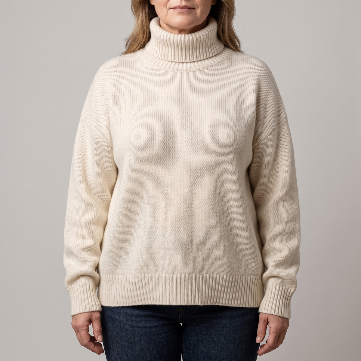 Kacob | Women's Oversized Chunky Ribbed Roll Neck Jumper – Thick Knit Winter Jumper