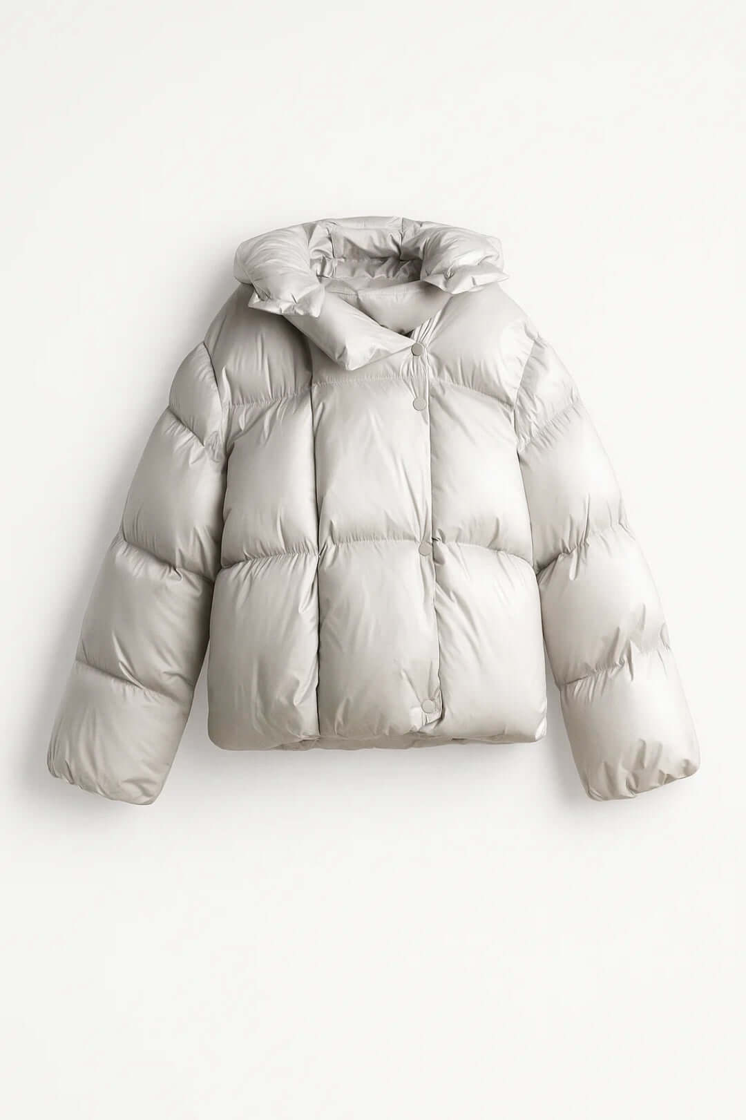 Kacob | Women's Oversized Collar Puffer Jacket – Press-Stud Boxy Quilted Puffer