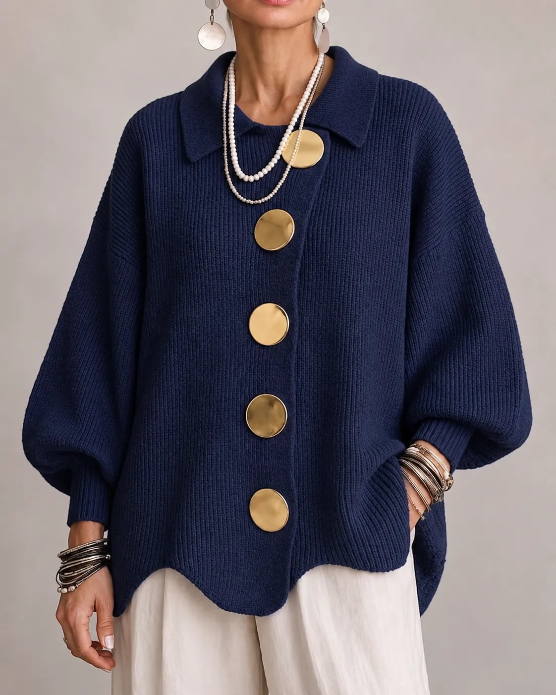 Kacob | Women's Oversized Collared Knitted Cardigan – Button Front Cardigan Sweater