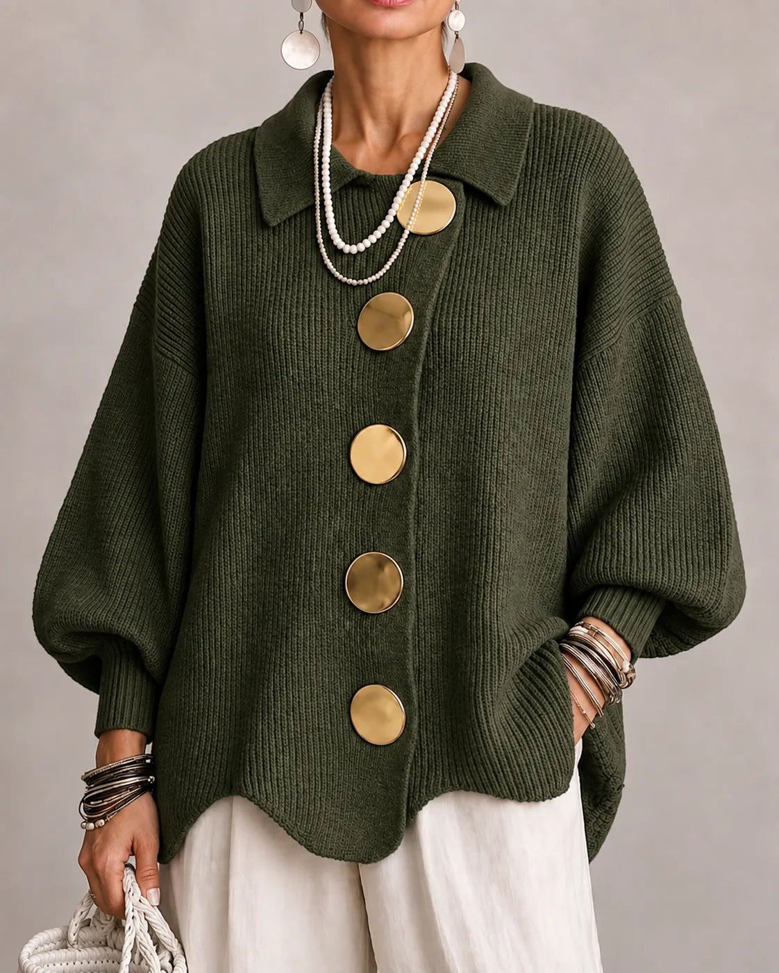 Kacob | Women's Oversized Collared Knitted Cardigan – Button Front Cardigan Sweater