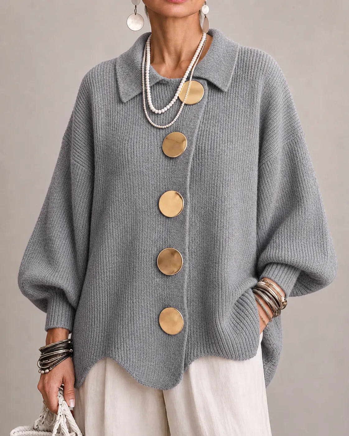 Kacob | Women's Oversized Collared Knitted Cardigan – Button Front Cardigan Sweater