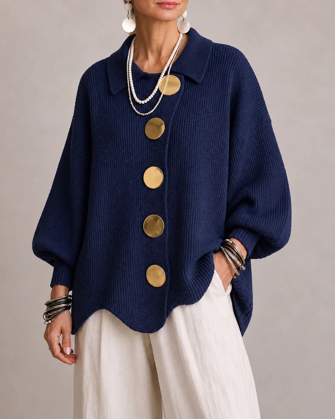 Kacob | Women's Oversized Collared Knitted Cardigan – Button Front Cardigan Sweater
