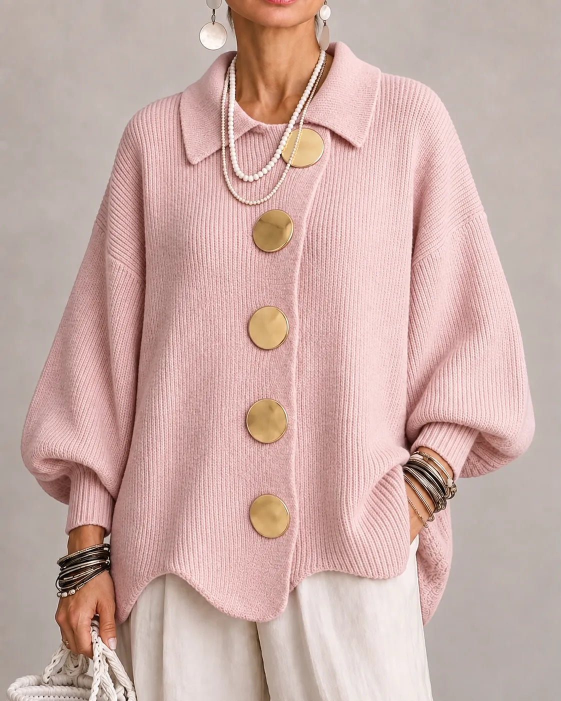 Kacob | Women's Oversized Collared Knitted Cardigan – Button Front Cardigan Sweater