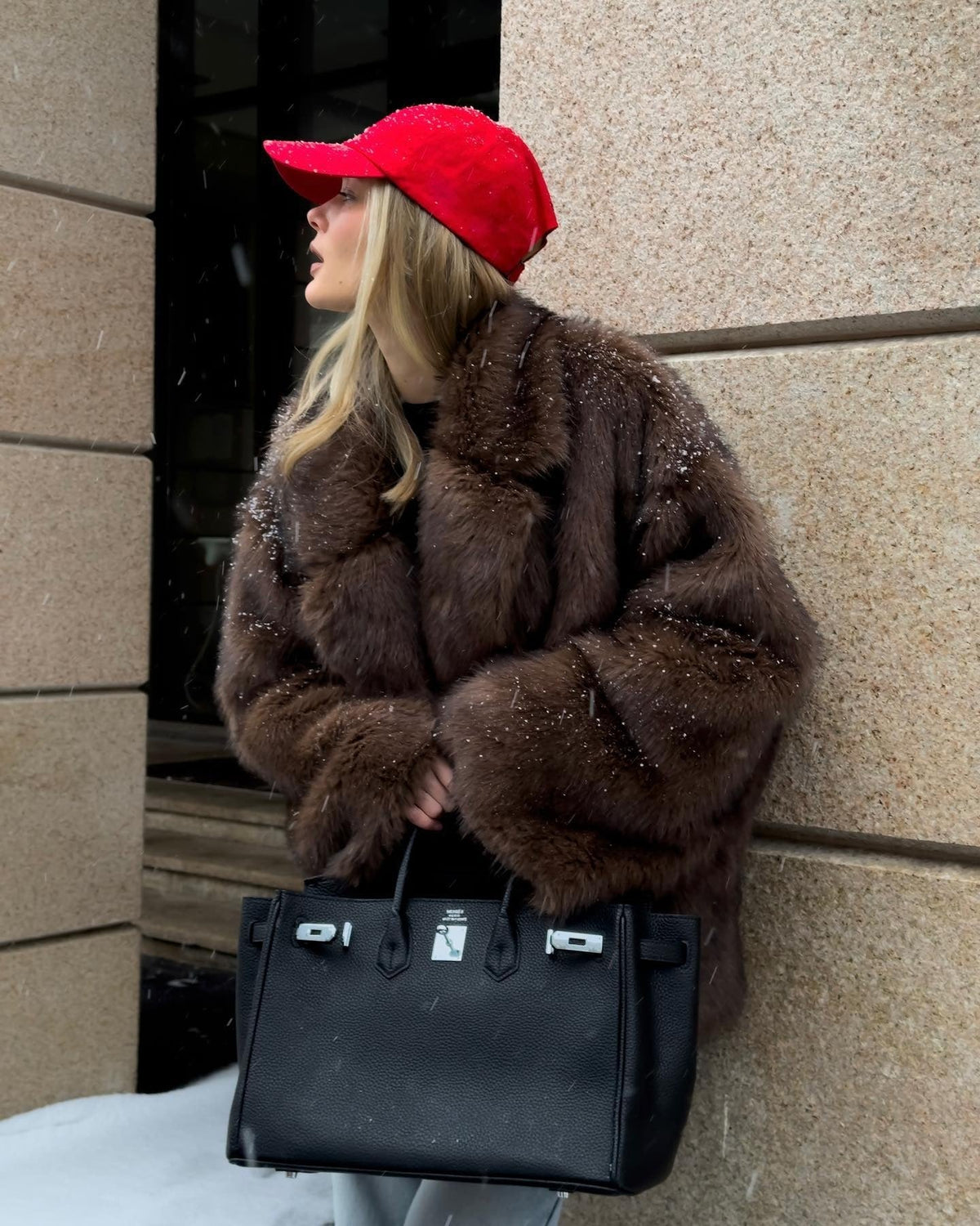 Kacob | Women's Oversized Faux Fur Coat – Fluffy Fur Coat for Winter