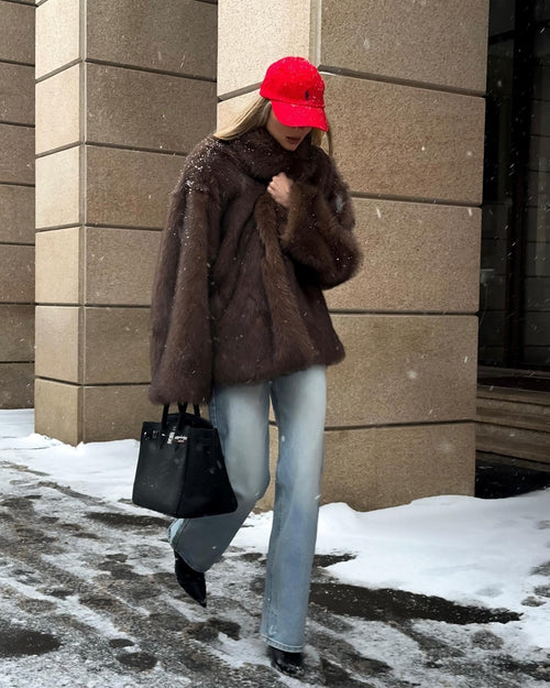 Kacob | Women's Oversized Faux Fur Coat – Fluffy Fur Coat for Winter
