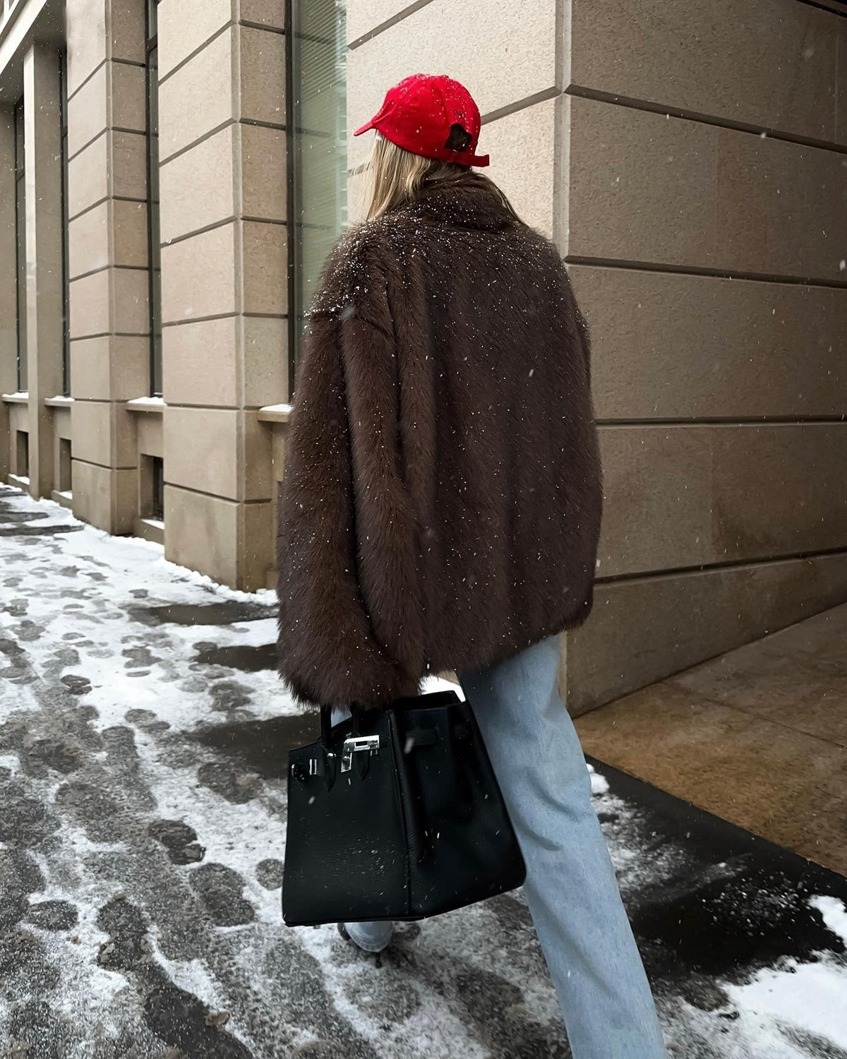Kacob | Women's Oversized Faux Fur Coat – Fluffy Fur Coat for Winter