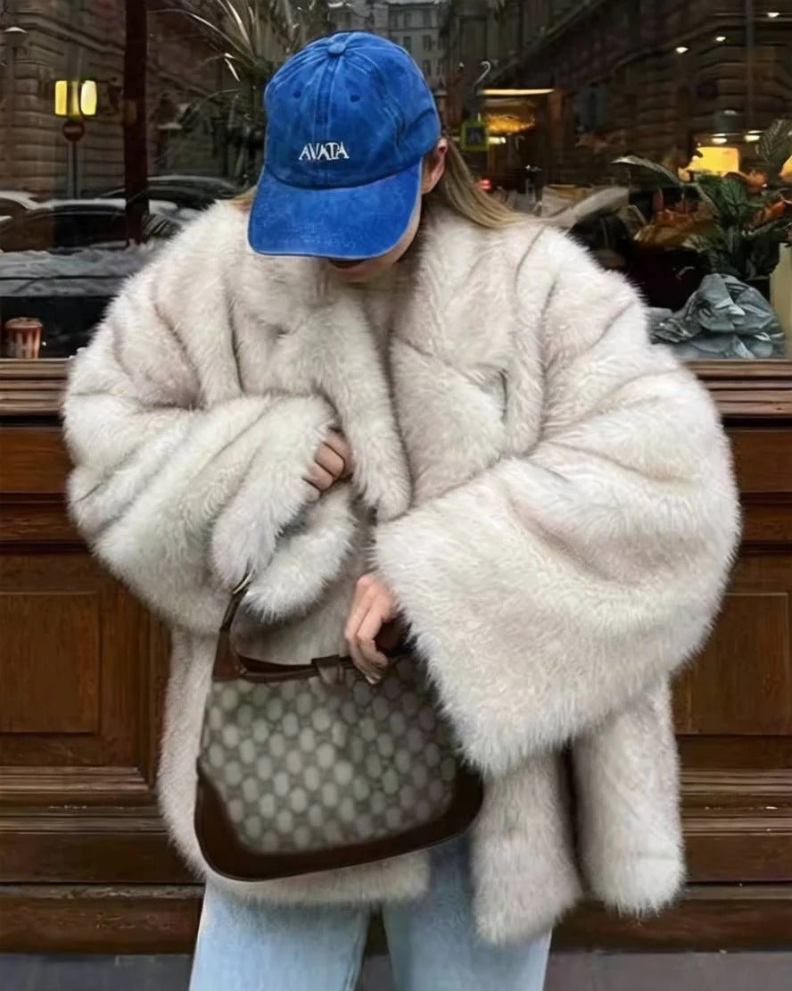 Kacob | Women's Oversized Faux Fur Coat – Fluffy Fur Coat for Winter