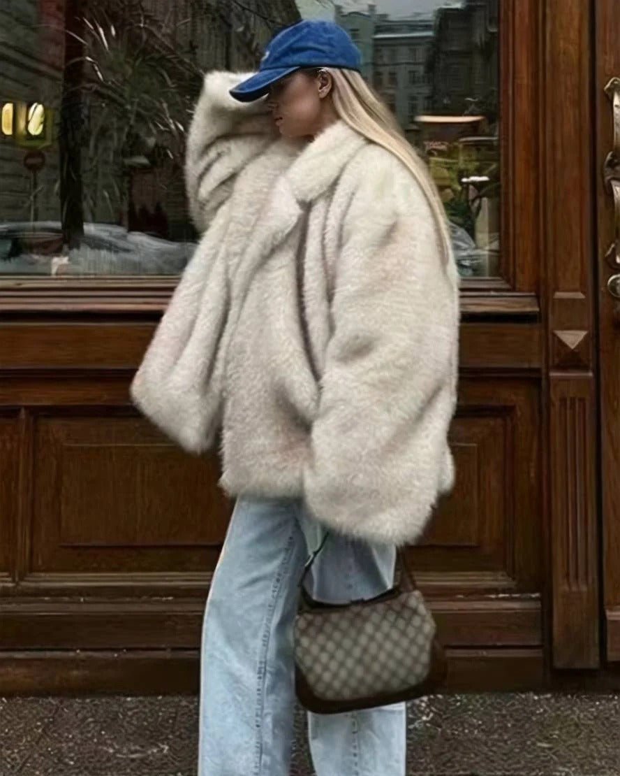 Kacob | Women's Oversized Faux Fur Coat – Fluffy Fur Coat for Winter