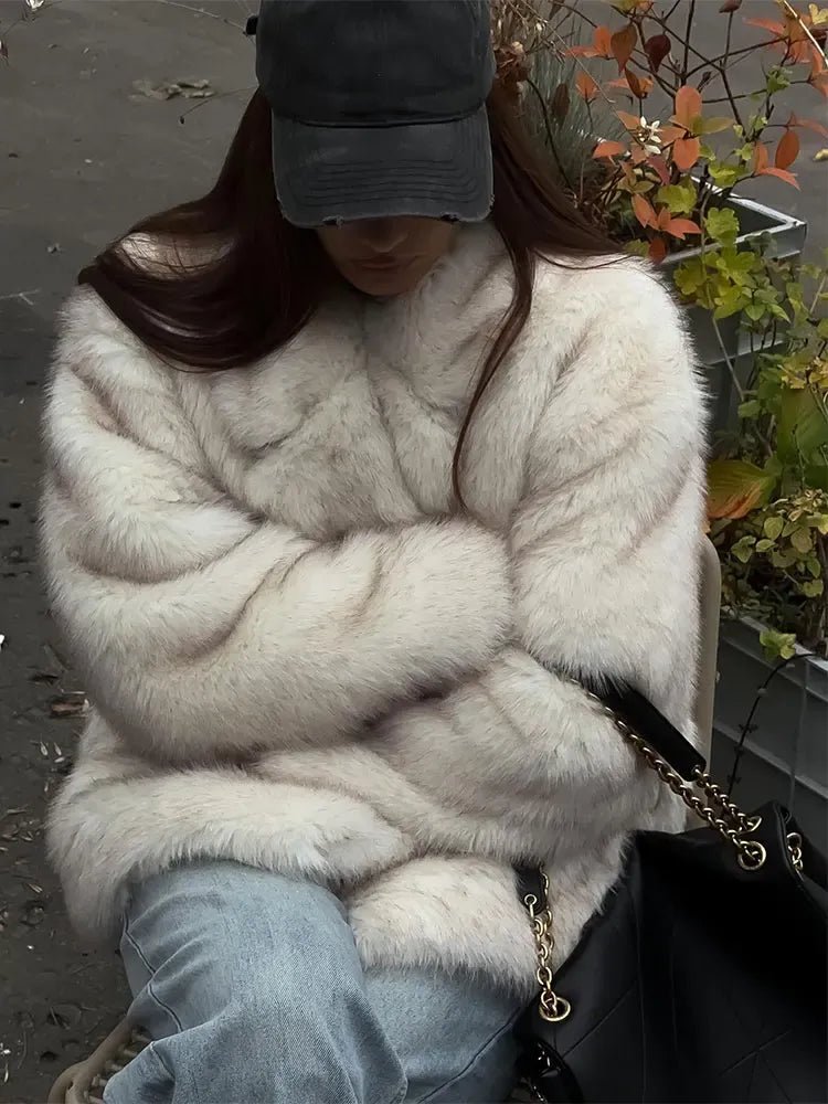 Kacob | Women's Oversized Faux Fur Coat – Fluffy Fur Coat for Winter