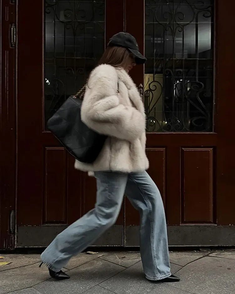 Kacob | Women's Oversized Faux Fur Coat – Fluffy Fur Coat for Winter