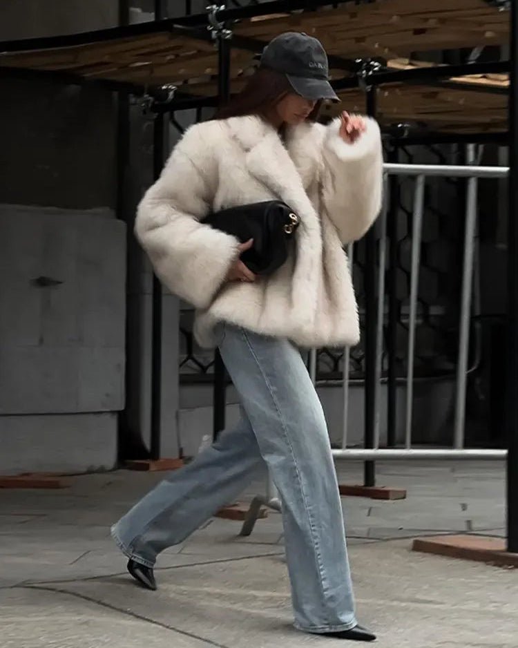 Kacob | Women's Oversized Faux Fur Coat – Fluffy Fur Coat for Winter