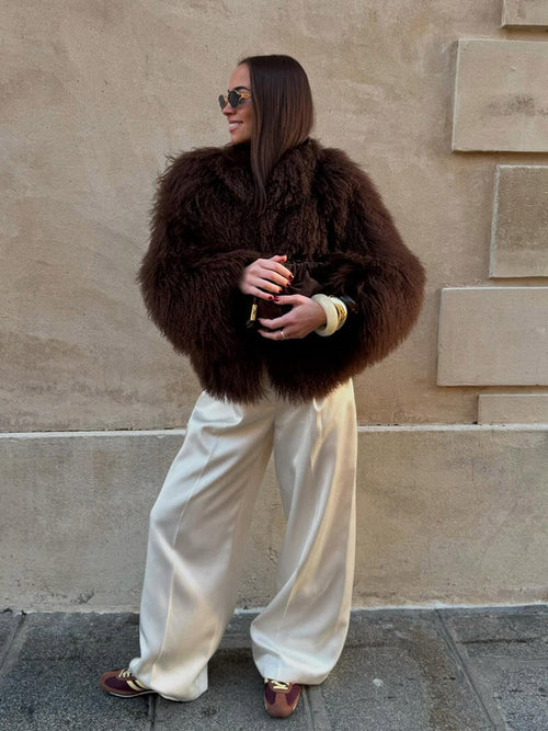 Kacob | Women's Oversized Faux Fur Coat – Relaxed Fluffy Fur Coat for Winter