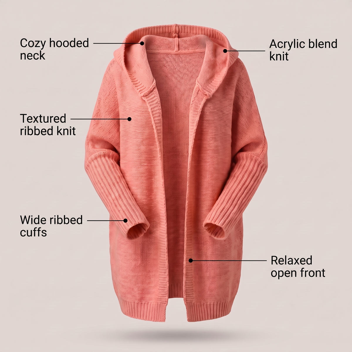 Kacob | Women's Oversized Hooded Longline Cardigan – Loose Knit Long Cardigan