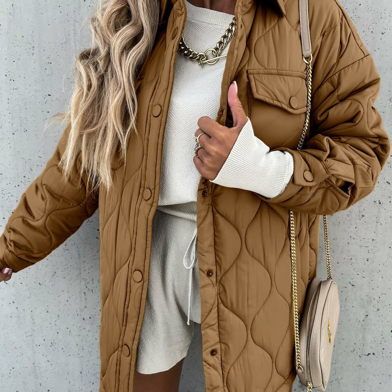 Kacob | Women's Oversized Quilted Shacket – Button Front Quilted Jacket