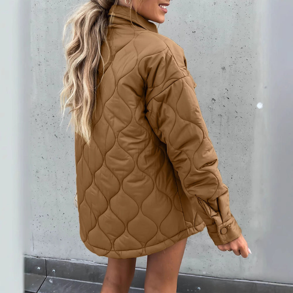 Kacob | Women's Oversized Quilted Shacket – Button Front Quilted Jacket