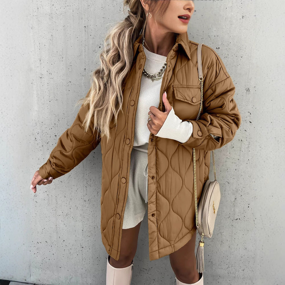 Kacob | Women's Oversized Quilted Shacket – Button Front Quilted Jacket