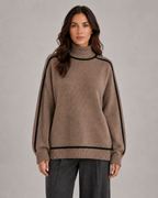 Women's Oversized Roll Neck Jumper with Contrast Piping