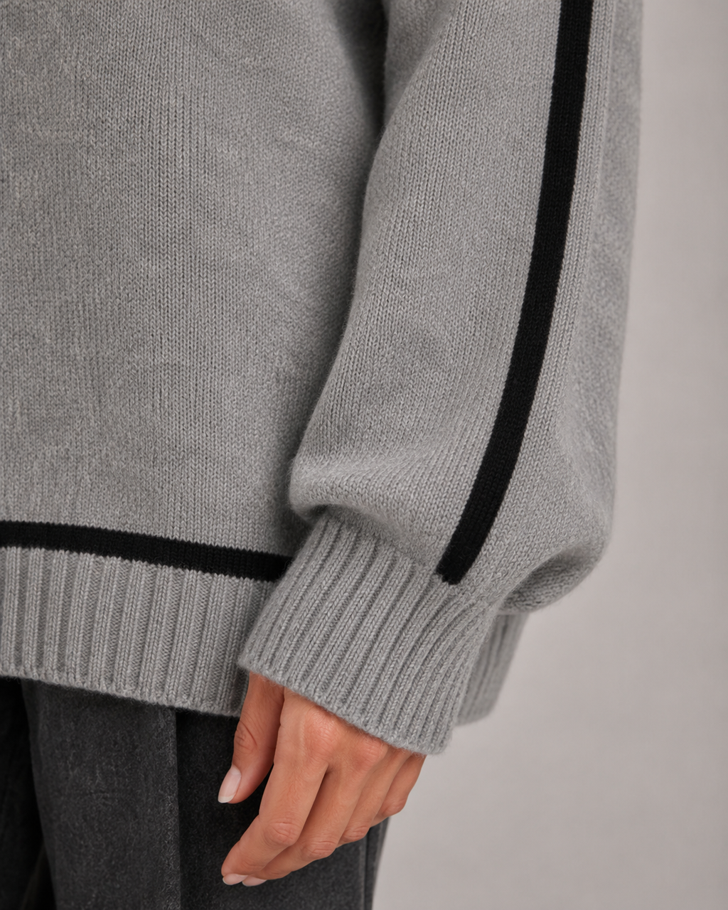 Women's Oversized Roll Neck Jumper with Contrast Piping