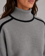 Women's Oversized Roll Neck Jumper with Contrast Piping