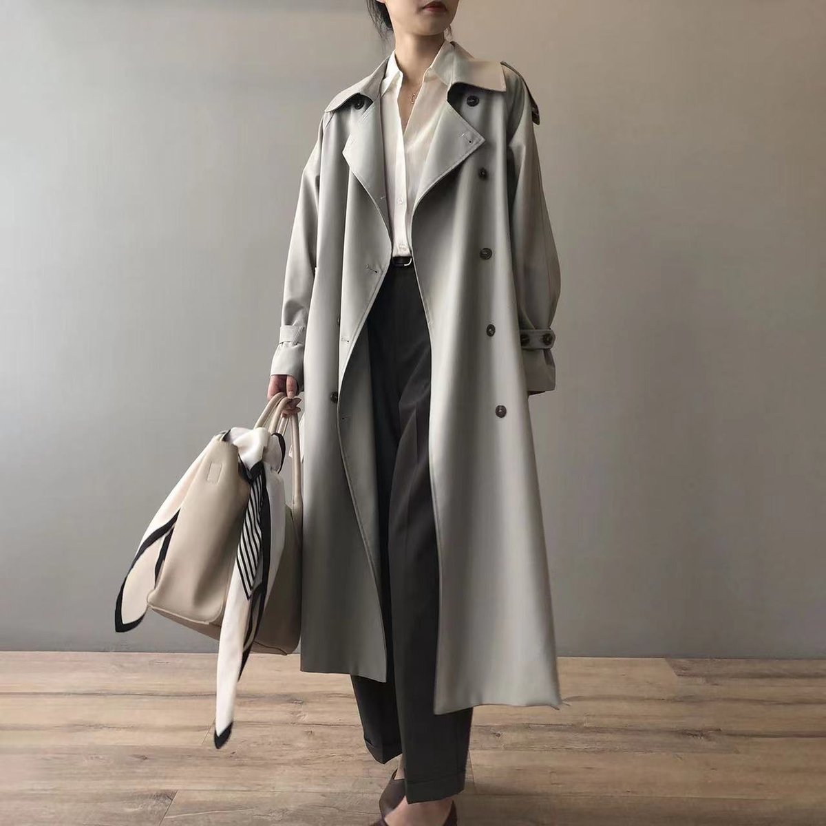 Kacob | Women's Oversized Trench Coat – Long Double Breasted Belted Mac