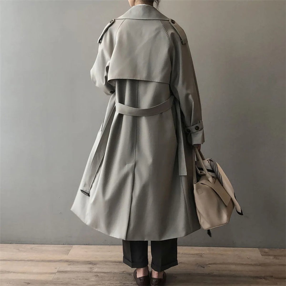 Kacob | Women's Oversized Trench Coat – Long Double Breasted Belted Mac