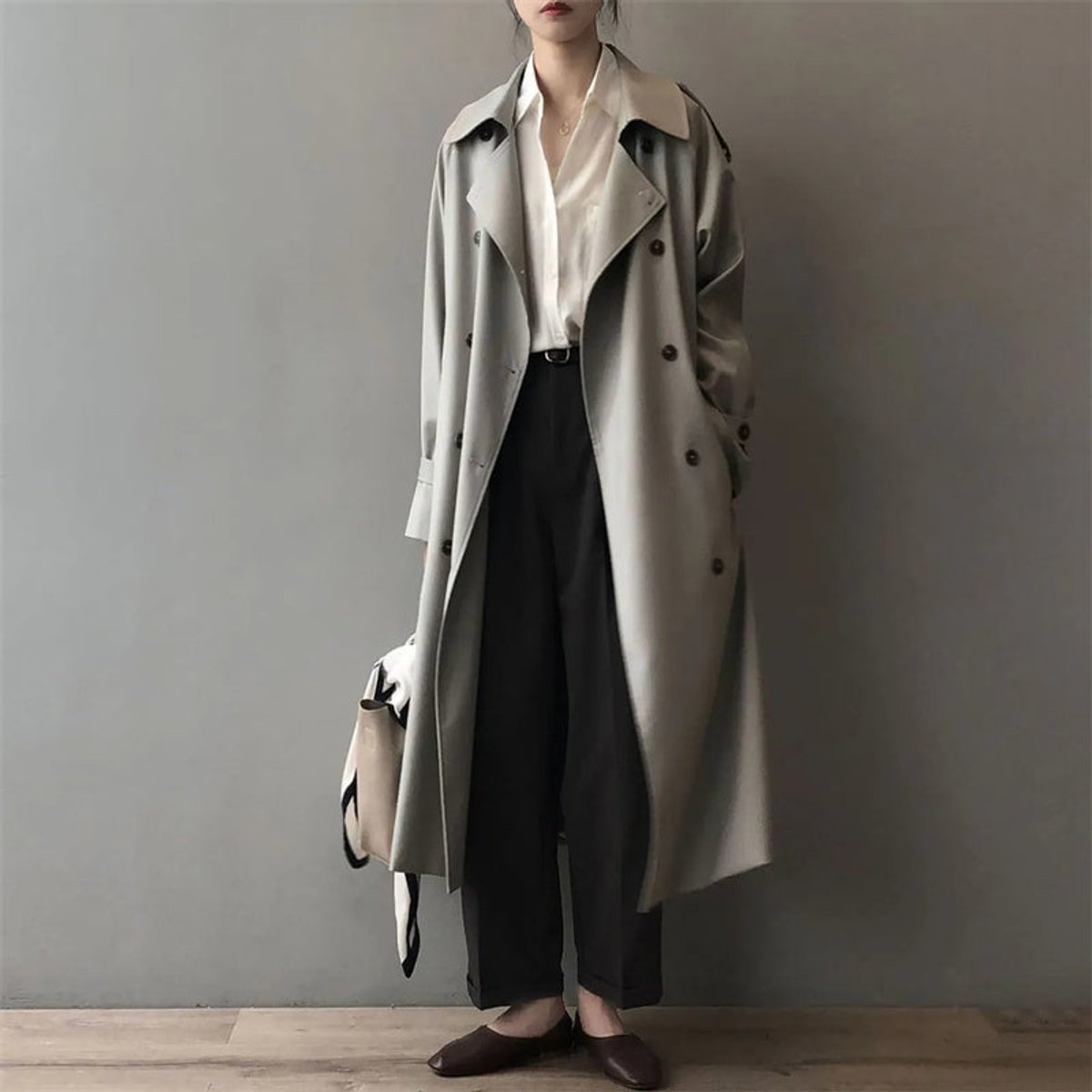 Kacob | Women's Oversized Trench Coat – Long Double Breasted Belted Mac