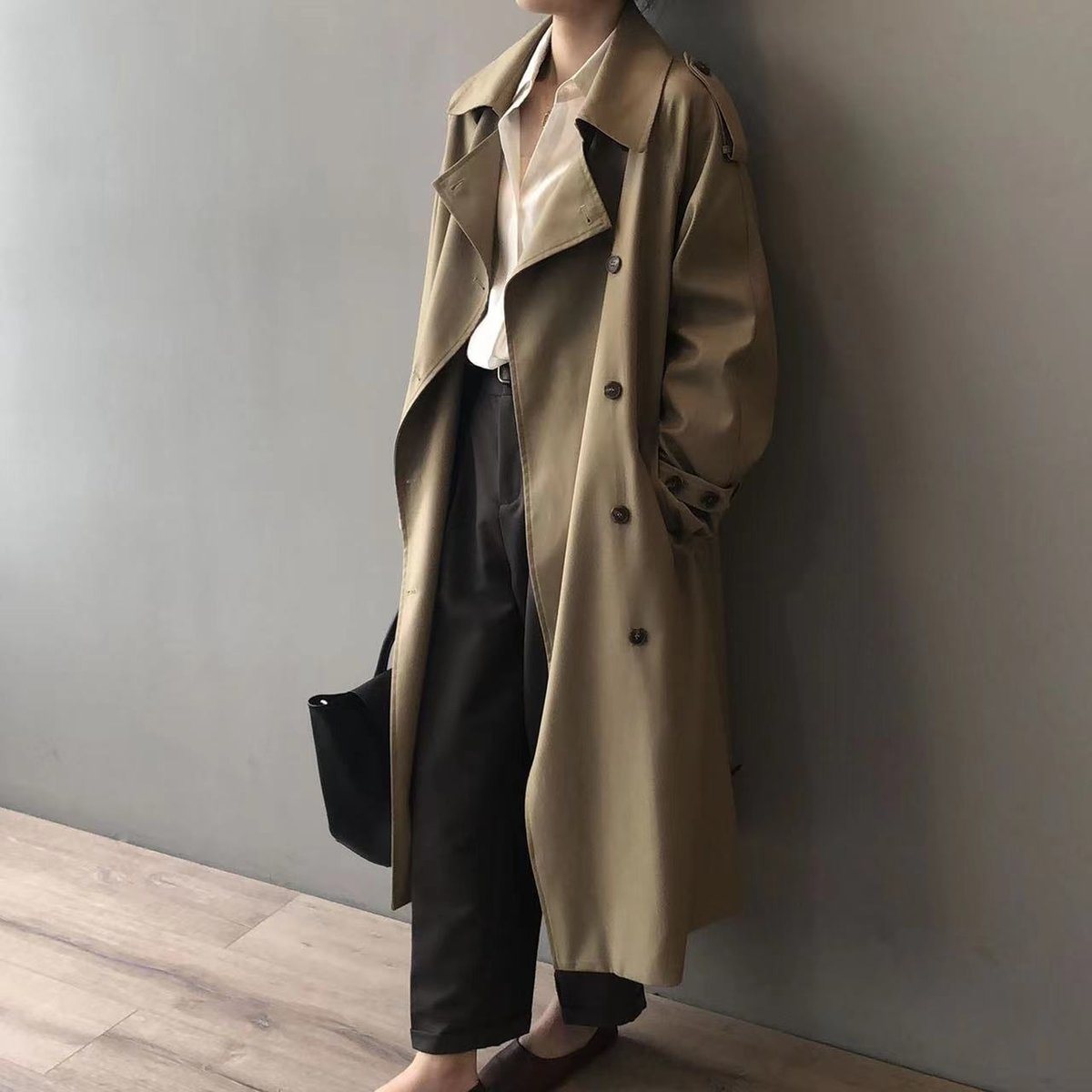 Kacob | Women's Oversized Trench Coat – Long Double Breasted Belted Mac