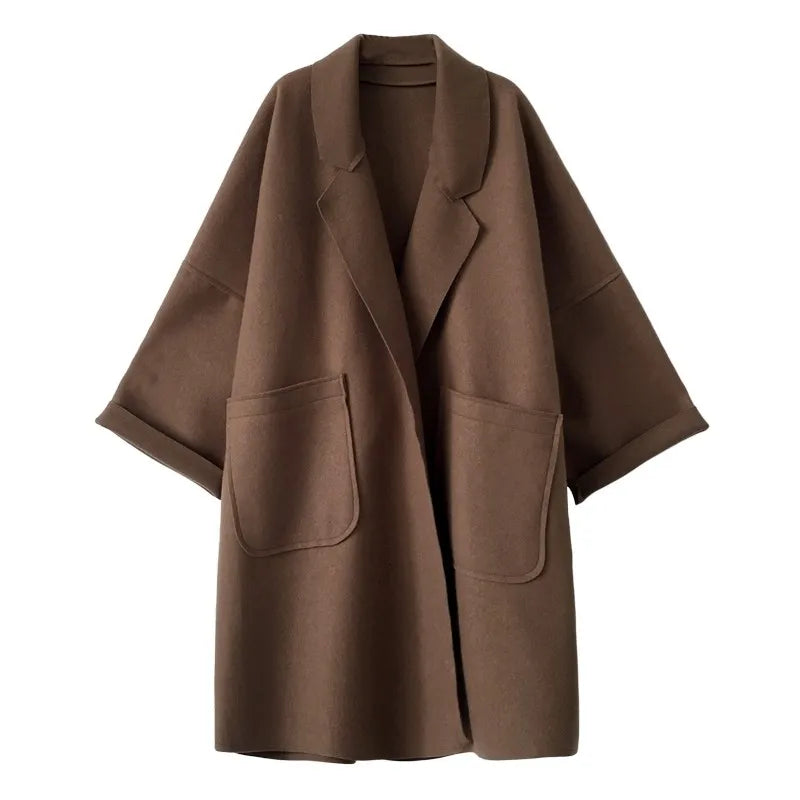 Kacob | Women's Oversized Trench Coat – Open Front Wide Lapel Coat